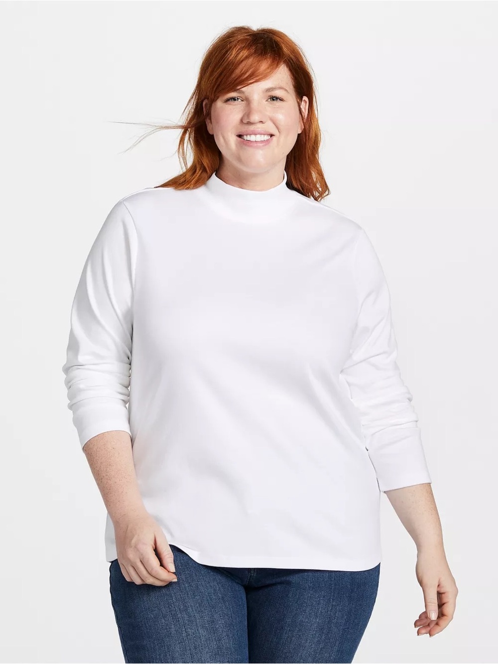 L.L. Bean Shirt Women’s XL White Mock Neck Long Sleeve Top 100% Cotton EUC